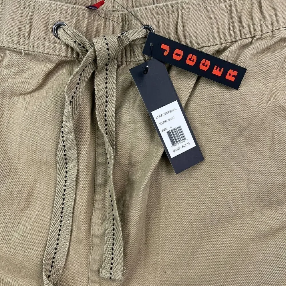 New Galaxy Men Khaki Pants Casual Lightweight Elastic Waist Pockets US L Jogger - Picture 7 of 8